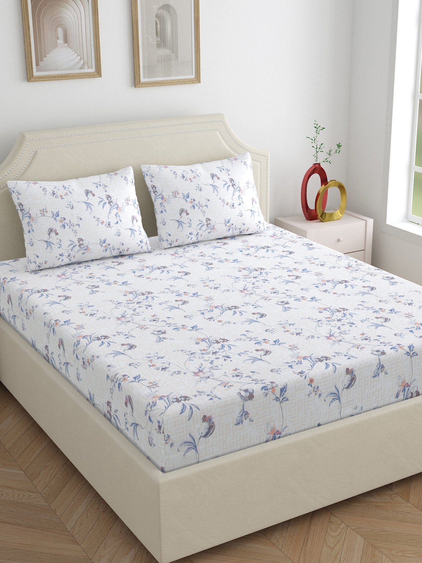 Dreamscape 100% Cotton Floral Bedsheet Set | 250 TC | Pink