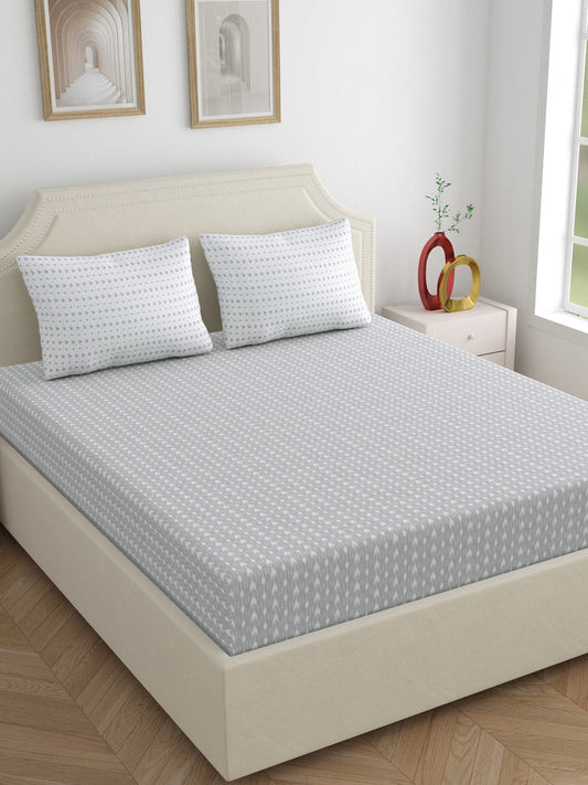 Dreamscape 100% Cotton Abstract Bedsheet Set | 250 TC | Grey