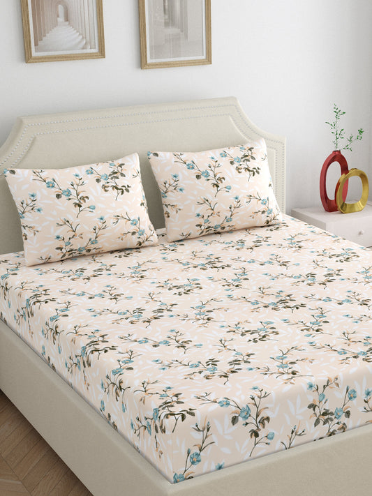 Dreamscape 100% Cotton Floral Bedsheet Set | 200 TC | Peach