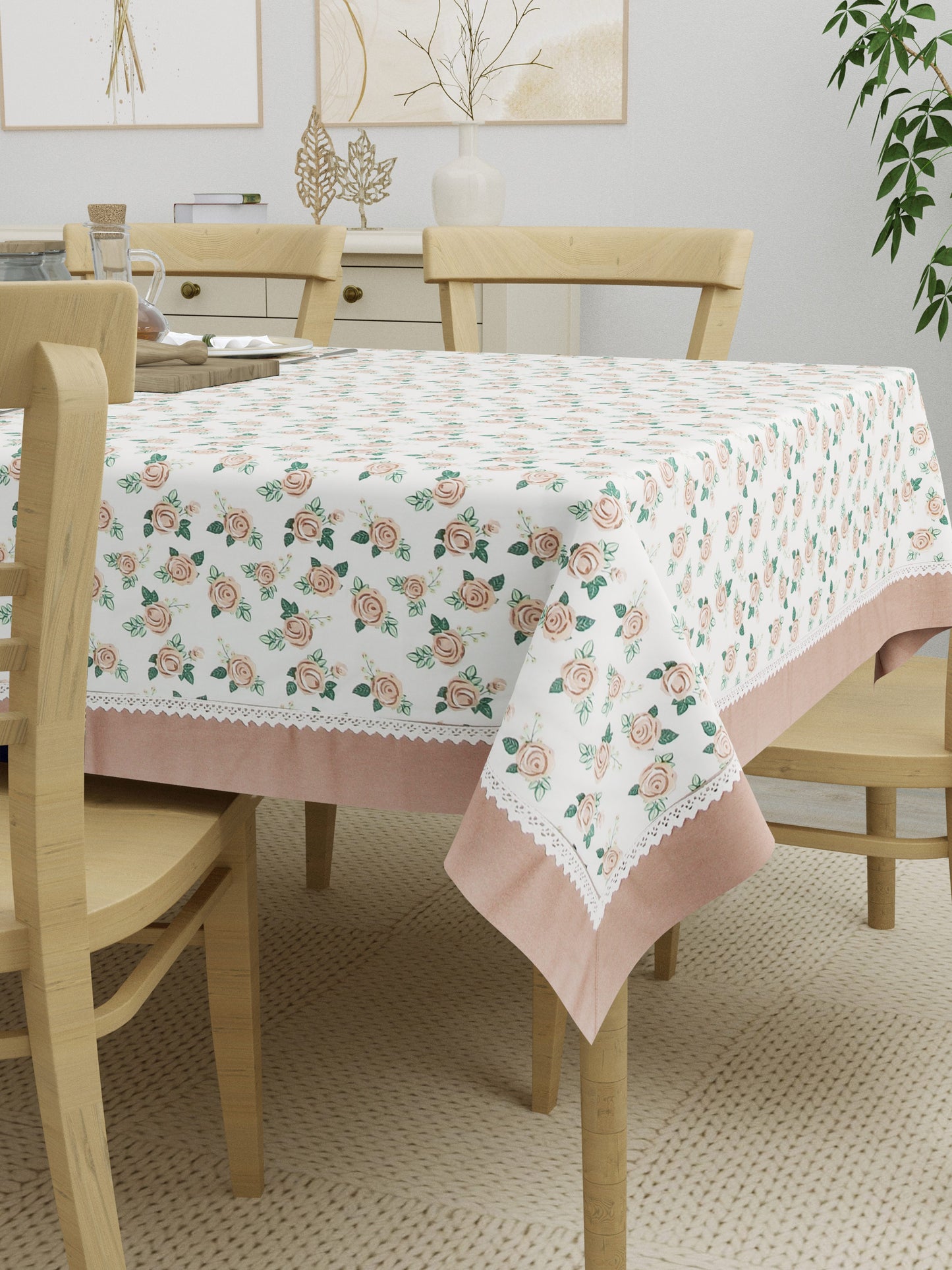 Home Ecstasy 100% Cotton 150 GSM TC Floral Large Table Cover