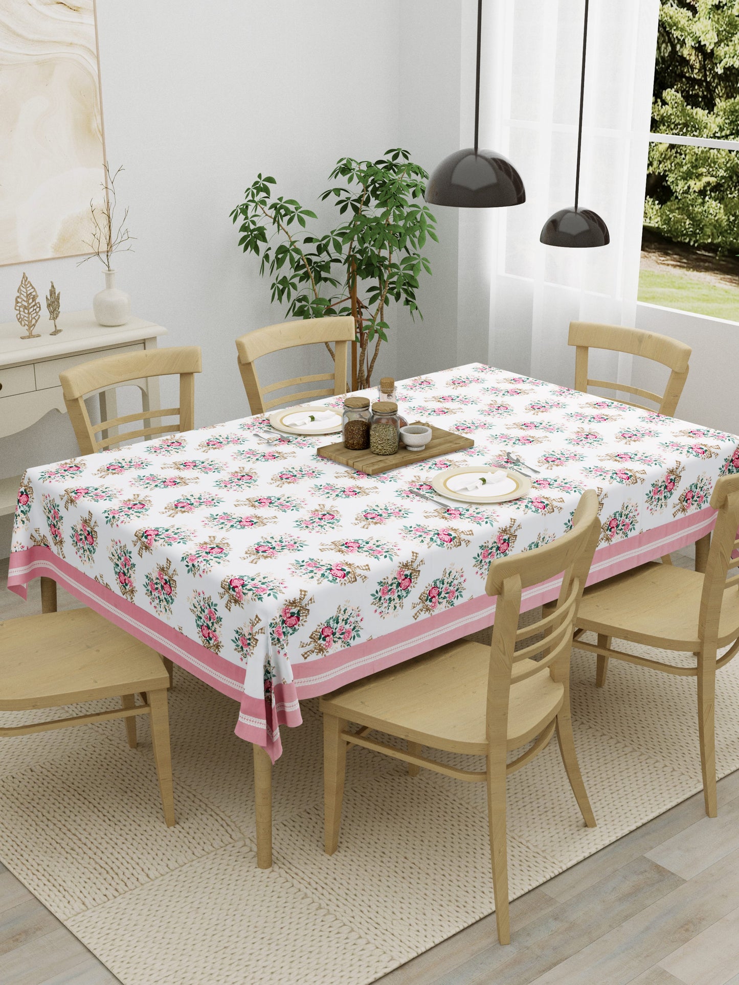 Home Ecstasy 100% Cotton 150 GSM TC Floral Large Table Cover
