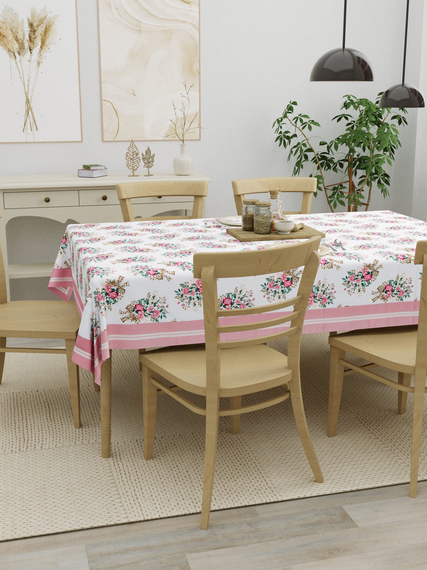 Home Ecstasy 100% Cotton 150 GSM TC Floral Large Table Cover