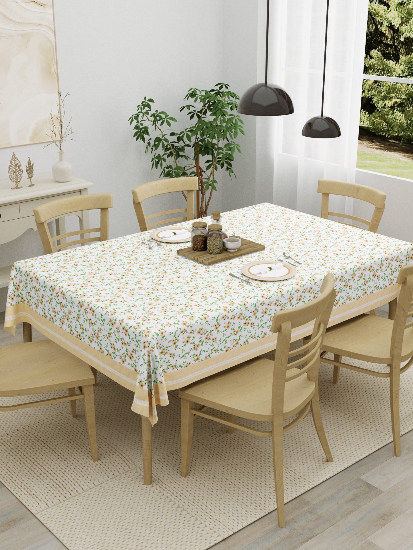 Home Ecstasy 100% Cotton 150 GSM TC Floral Large Table Cover