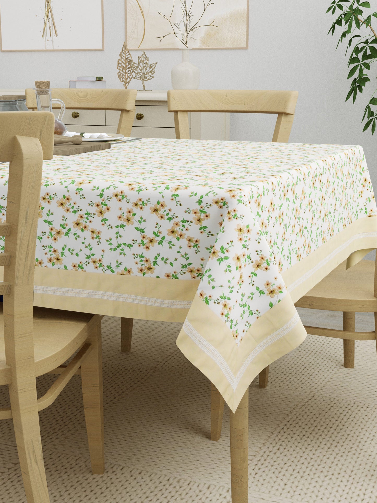 Home Ecstasy 100% Cotton 150 GSM TC Floral Large Table Cover