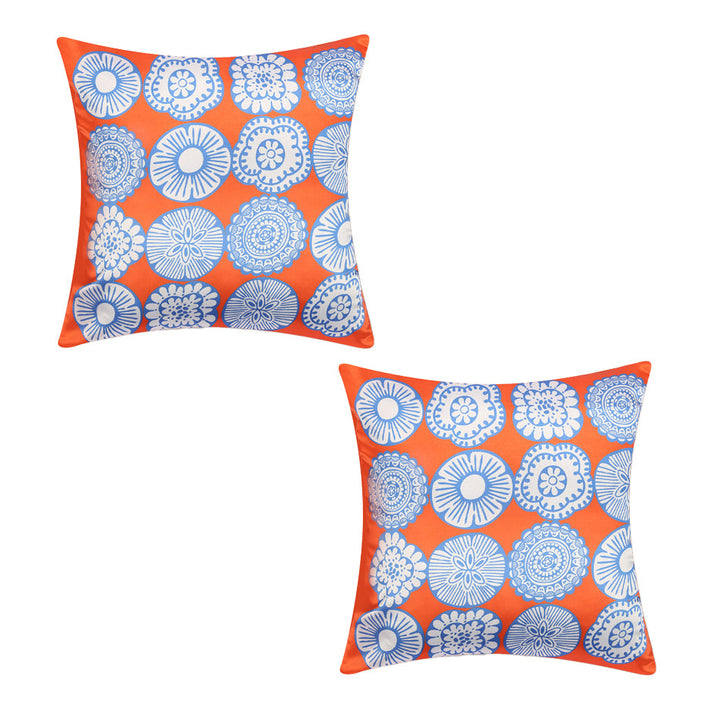 Dreamscape 100% Polyester Abstract orange & Blue Cushion Cover 16"x16" (Set of 2)